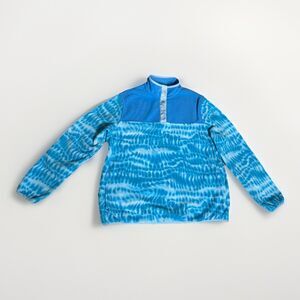 Lands End Fleece Jacket Adult Large Aqua Blue 1/4 Snap